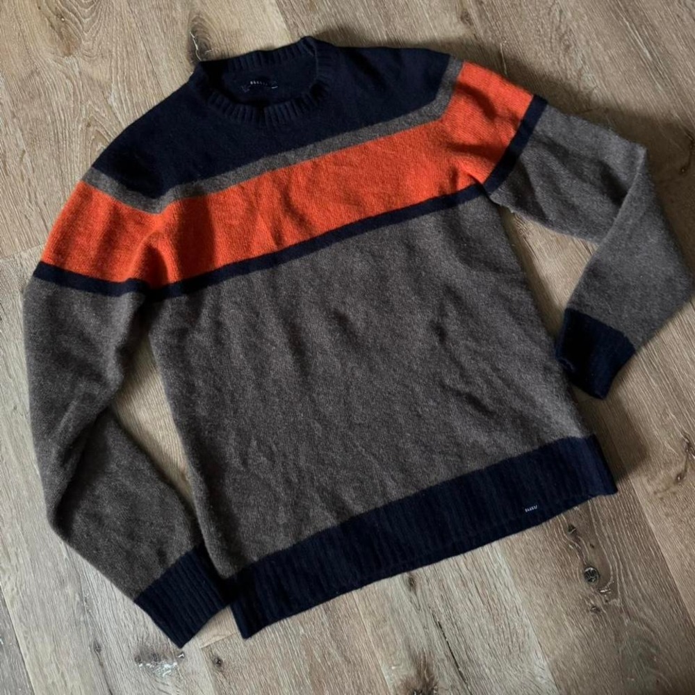 04651/ 100% Wool Orange Navy and Brown Sweater Size Men's small